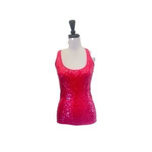 A|X Armani Exchange Women's Sequin Embellished Rib Knit Tank Top Pink Size Small
